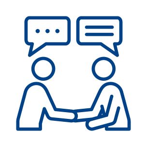 Blue icon of people talking